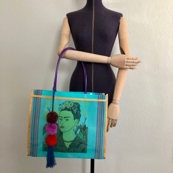 Frida Kahlo Market Tote Bag Made in Mexico w Tasse - Picture 5 of 6